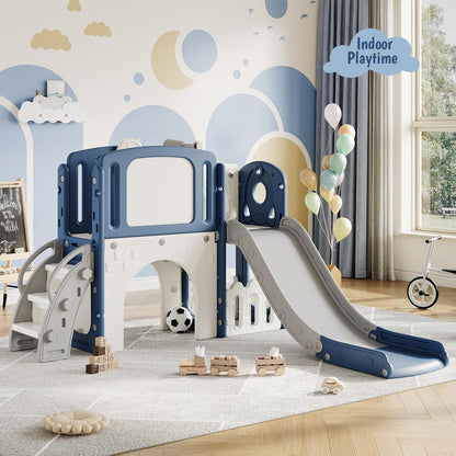 GarveeLife Toddler Slide 8 in 1 Indoor Playground Outdoor Playset Kids Baby Slides for Toddlers Age 1-3 with Climber Basketball Hoop Telescope Drawing Board and Storage Space for Courtyards