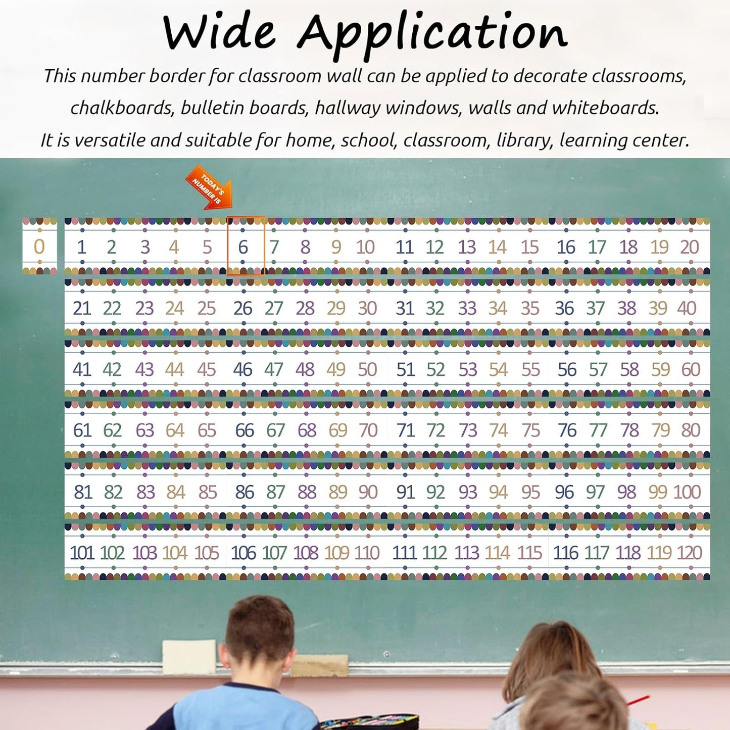 Number Line for Classroom Office Wall,Bulletin Board Border,Printed Paper Signs 0-120 Laminated Number Line Strips Chalkboard Brights Math Poster Classroom Decorations for Teachers, Students, Kids