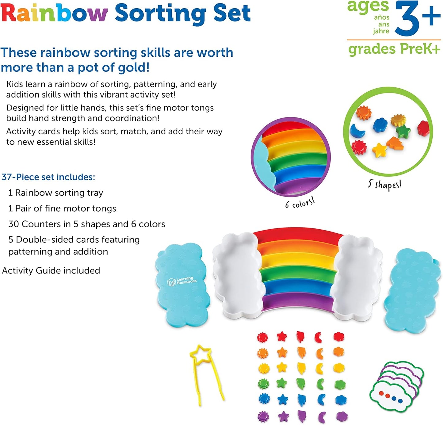 Learning Resources Rainbow Sorting Set , fine motor, sorting, patterning & addition skills, Toddler Educational Toys, sensory tray