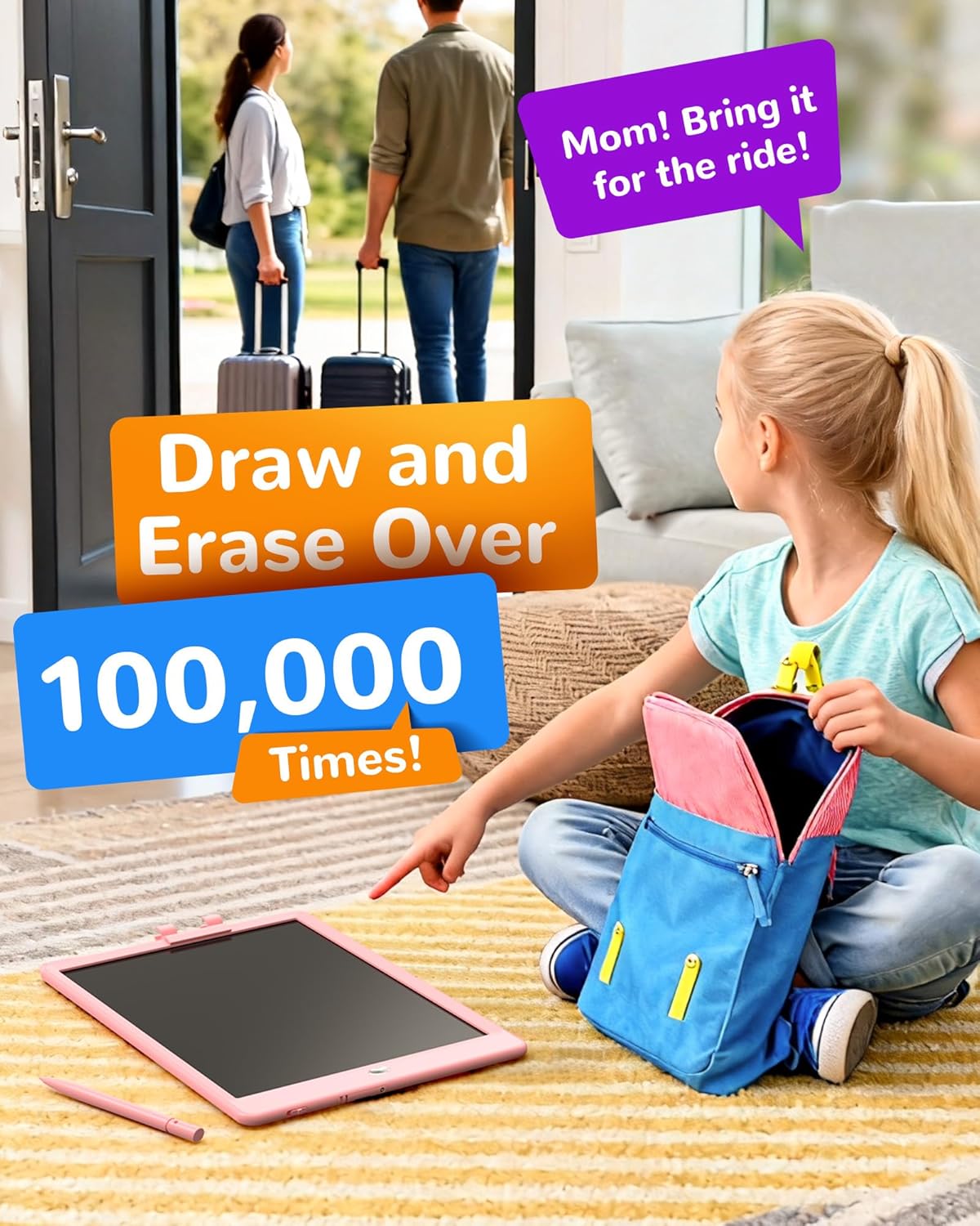 KOKODI LCD Writing Tablet, 12 Inch Colorful Toddler Doodle Board Drawing Tablet, Erasable Reusable Electronic Drawing Pads, Educational and Learning Toy for 3-6 Years Old Boy and Girls(Blue)