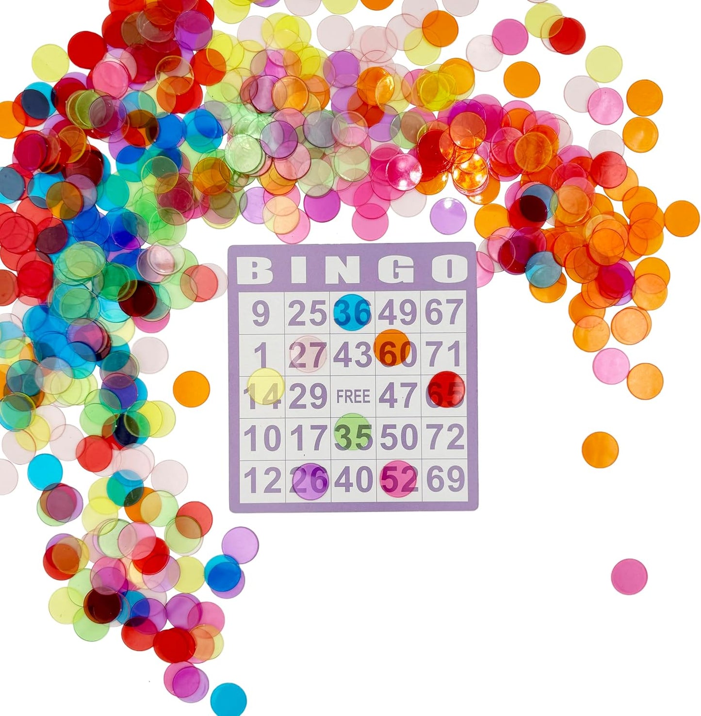 SUTIMSHE 500 Pcs of 3/4 inch Transparent 8 Color Clear Bingo Counting Chips Plastic Markers for Bingo Games, Math Counters,Classroom,Fun Family Game Night, Large Group Games