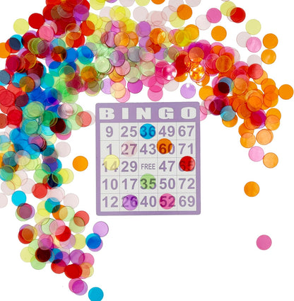 SUTIMSHE 500 Pcs of 3/4 inch Transparent 8 Color Clear Bingo Counting Chips Plastic Markers for Bingo Games, Math Counters,Classroom,Fun Family Game Night, Large Group Games