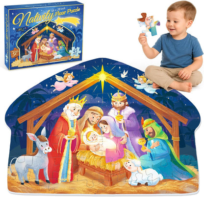 70pcs Easter Floor Puzzles for Kids Age 3-8, Easter Basket Stuffer Gifts for Kids Boy Girls Jumbo Bunny Puzzles Egg Hunt Party Favors