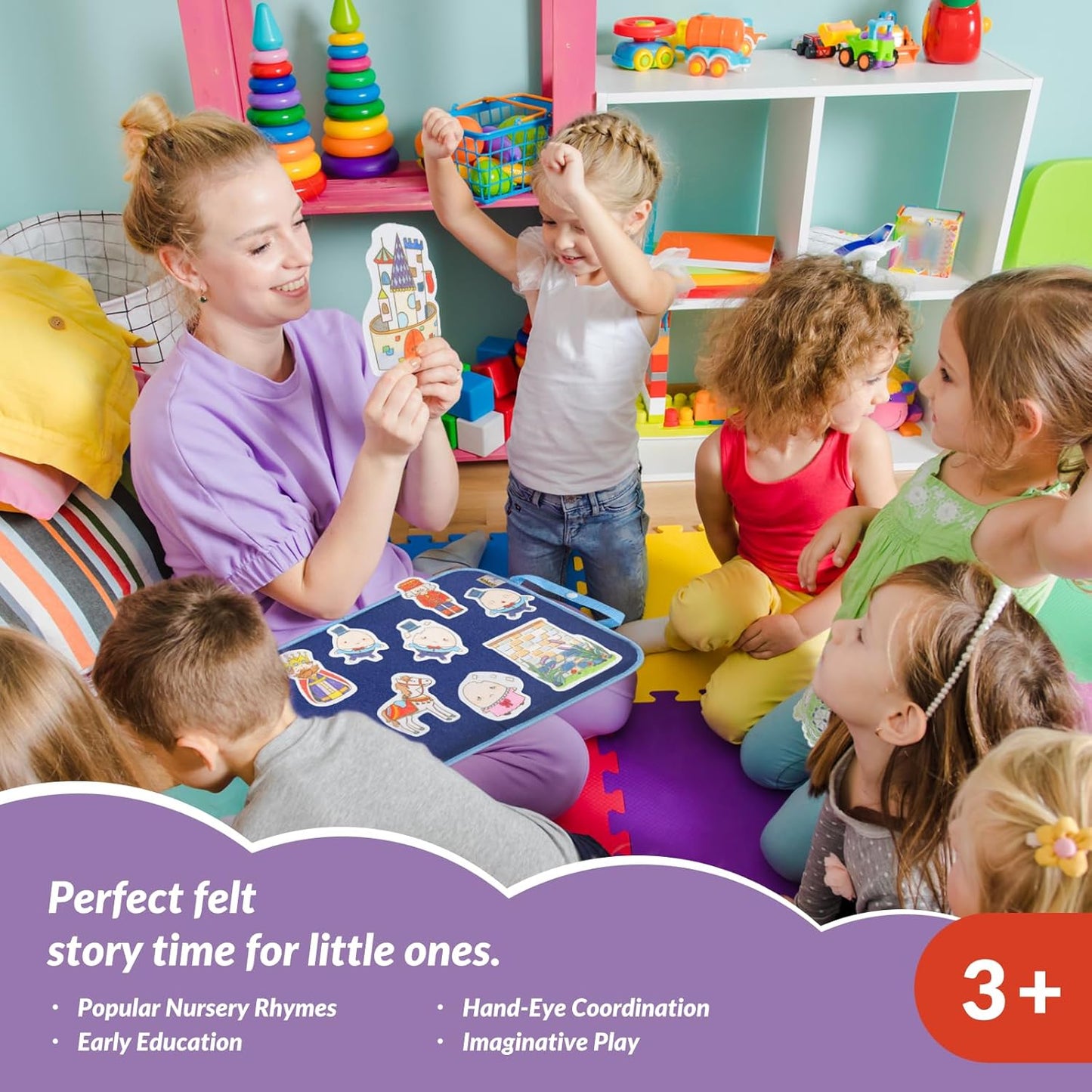 CHEFAN Felt/Flannel Board Story Set of 4, PRECUT Felt Pieces for Preschool Toddlers Circle Time,We are Going On A Bear Hunt, Mary Had A Little Lamb, Little Bo-Peep, Little Boy Blue