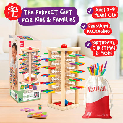 Nene Toys BeeFall Jumbo, 4-in-1 Wooden Honey Bee Toy for Kids Ages 3-9 - Educational Game with Wooden Honeybee Hive, 12 Bees, Colorful Sticks, Dice & Cards - Fun Family Game for Cognitive Development
