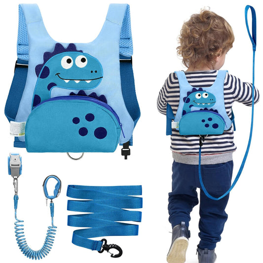 Dr.meter 3 in 1 Toddler Harness Leash + 8.2ft Anti Lost Wrist Link, Cute Dinosaur Kids Safety Harness Tether with Key Lock, Child Protective Leashes While Walking for Outdoor Activity Keep Kids Close