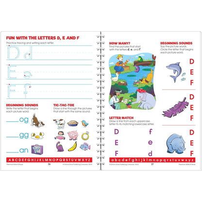 School Zone Preschool Write & Reuse™ Workbook: 52 Wipe-Clean Pages, Spiral-Bound, Letters, Numbers, Early Math, Tracing & Writing, Ages 3–5, Includes Dry-Erase Marker