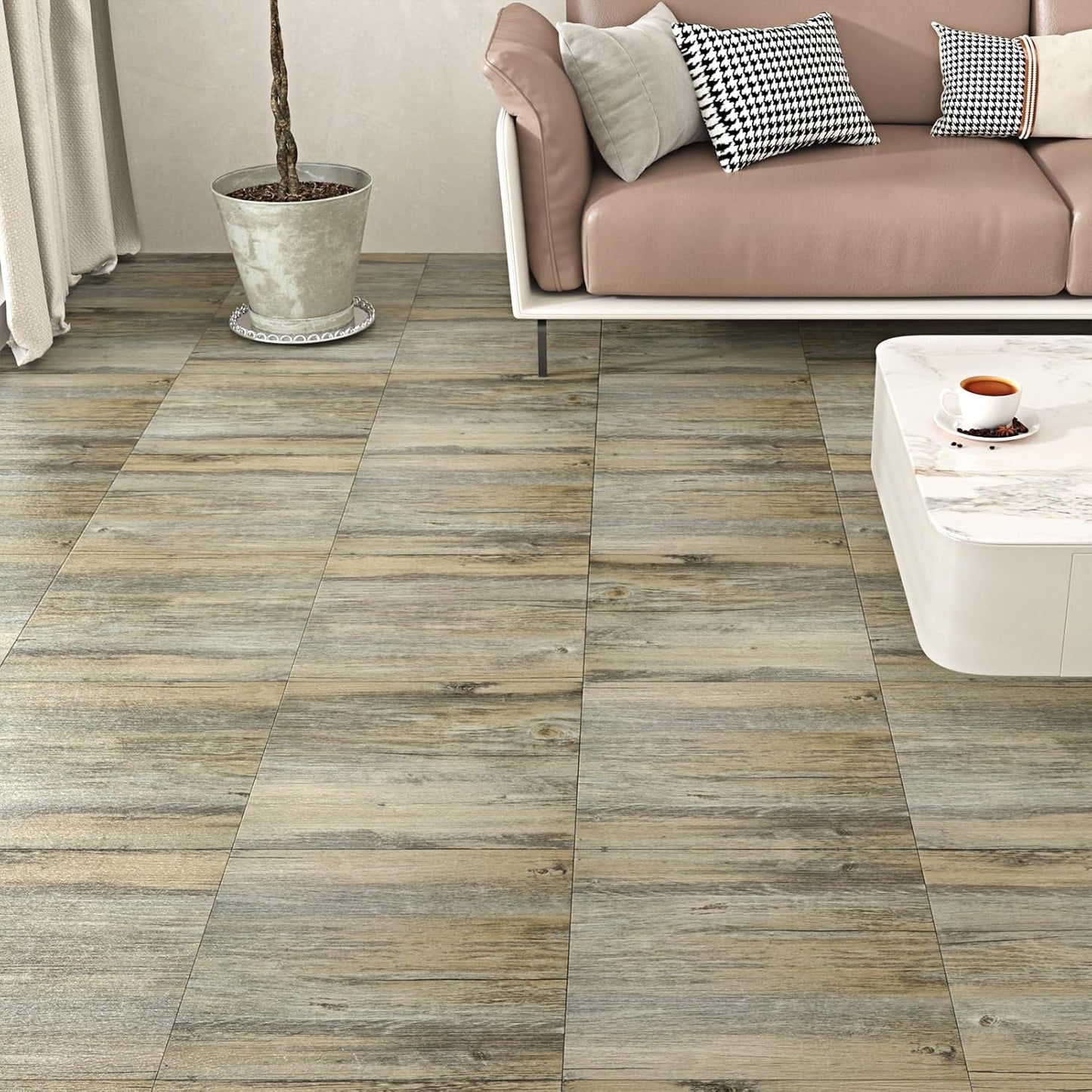 Wallercity White Marble Peel and Stick Vinyl Floor Tiles 6-Pack 12x12 Inches Self Adhesive Waterproof Flooring Planks for Bathroom Kitchen Bedrooms Stick on Floor Tiles Laminate Sheets Vinyl Flooring