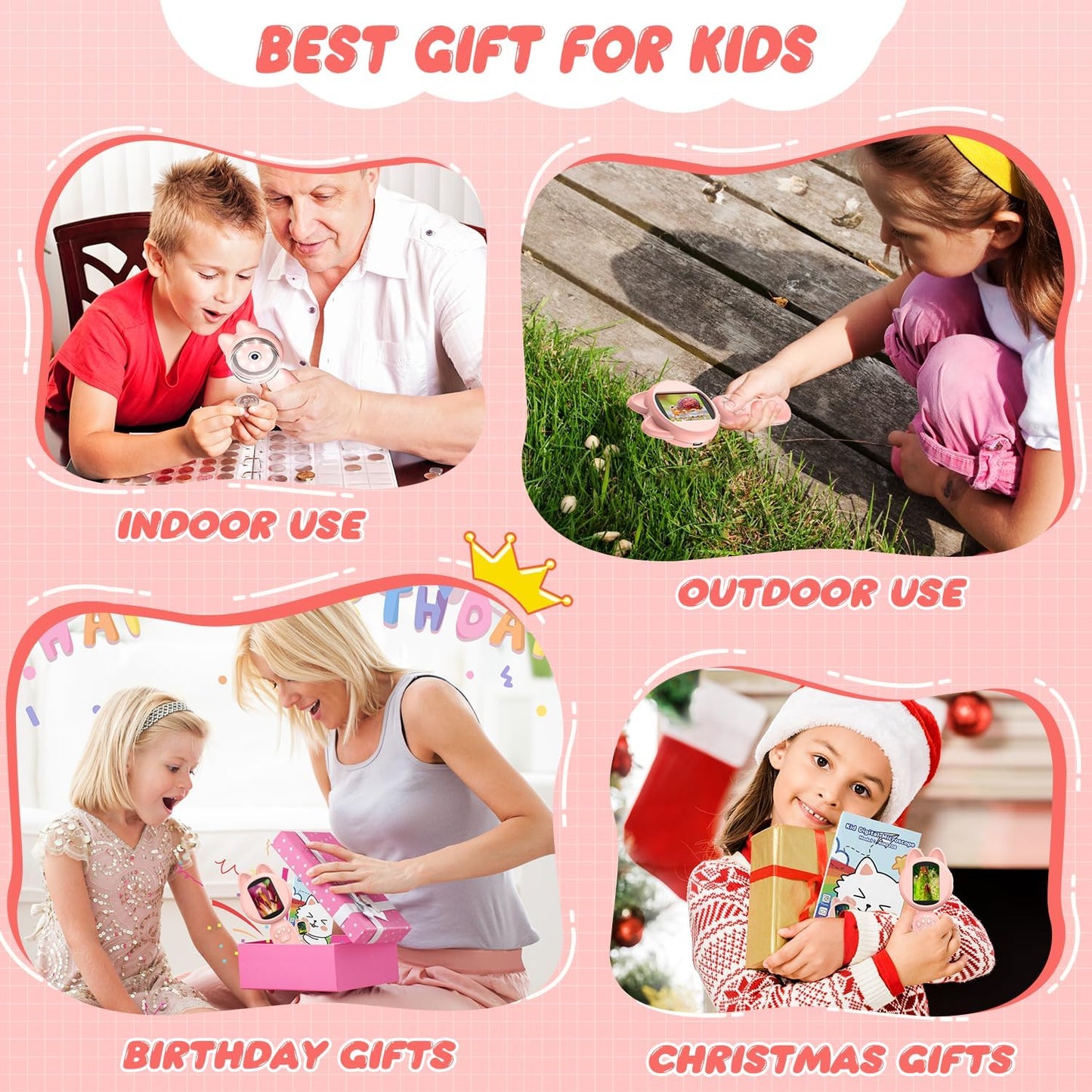 Leipan Magnifying Glass for Kids, 100X Handheld Microscope with 2" LCD Scrren, Kids Magnifer with 8 LED Lights, Christmas Birthday Gifts for Children