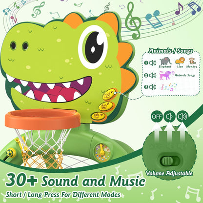 Twinkoo Dinosaur Toddler Basketball Hoop & Soccer Goal Montessori Toys for Baby 12-18 Months, 1, 2, 3+ Year Old Gift Toys for Boy and Girl (Green)