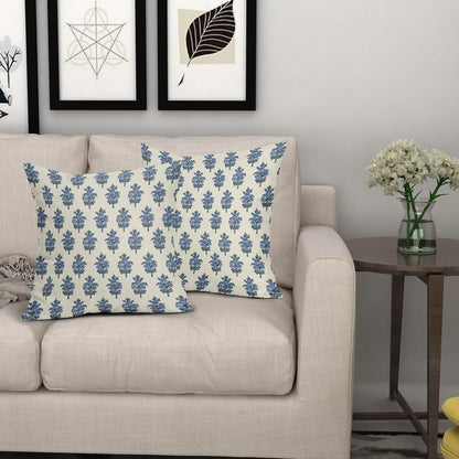 Sage Green Blue Floral Block Print Pillow Covers 18x18 Set of 2 Spring Flower Pattern Decorative Throw Pillowcases Outdoor Rustic Farmhouse Square Cushion Cases Decor for Home Couch Sofa Bed