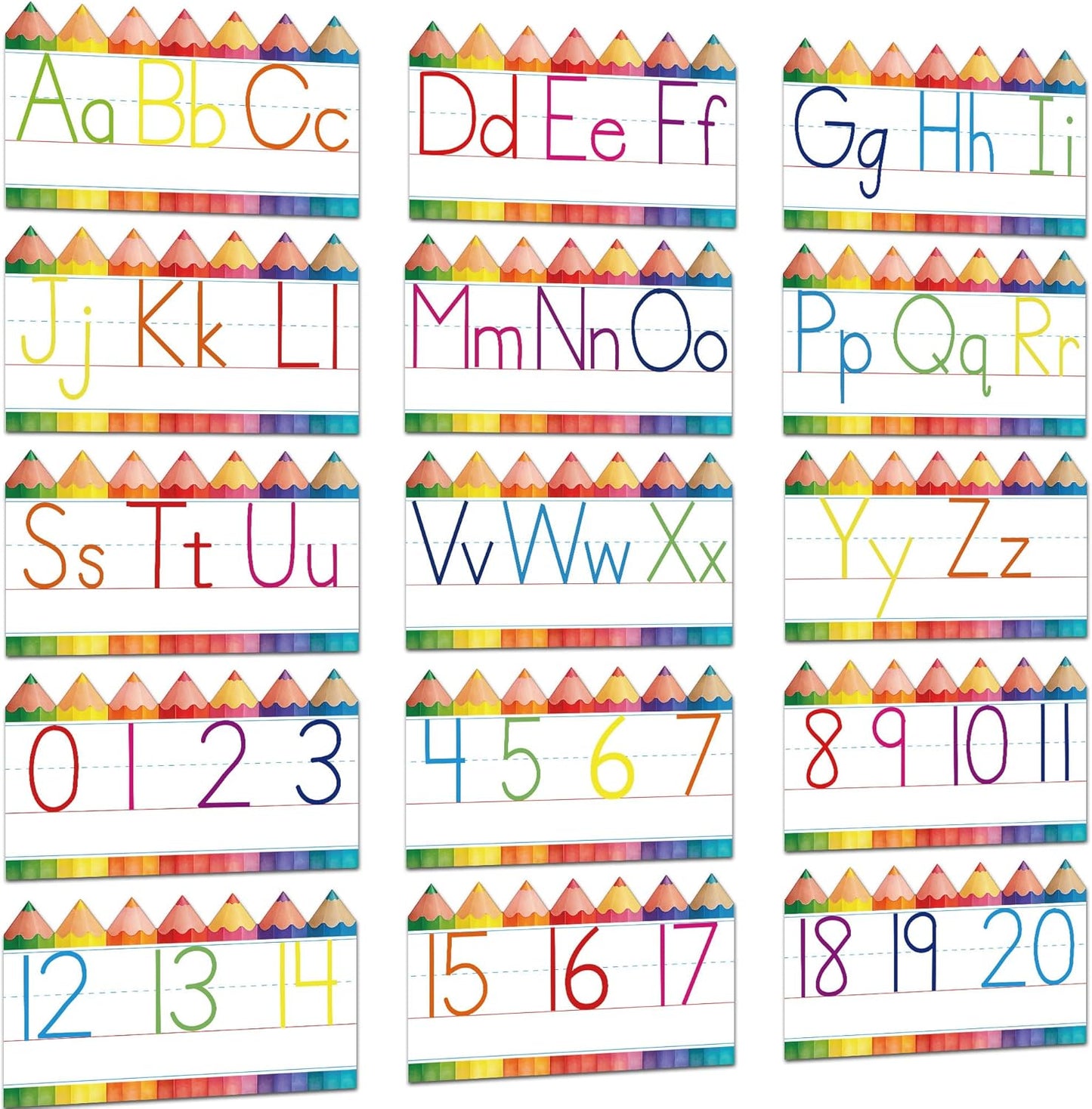Alphabet for Classroom Wall - 15 PCS Crayon ABC Manuscript Alphabet Line for Classroom Wall Alphabet Bulletin Board Set for Pre School Elementary Classroom Homeschool, Playroom Bedroom Decorations