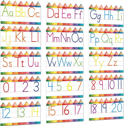 Alphabet for Classroom Wall - 15 PCS Crayon ABC Manuscript Alphabet Line for Classroom Wall Alphabet Bulletin Board Set for Pre School Elementary Classroom Homeschool, Playroom Bedroom Decorations