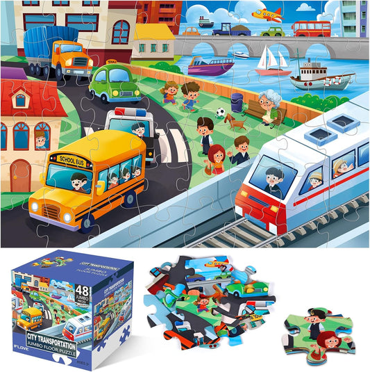 Jumbo Floor Puzzle for Kids,Construction Site Jigsaw Large Puzzles,48 Piece Construction Vehicle Puzzle for Toddler Ages 3-5,Children Learning Preschool Educational Toys,Gift for 4-8 Years Old