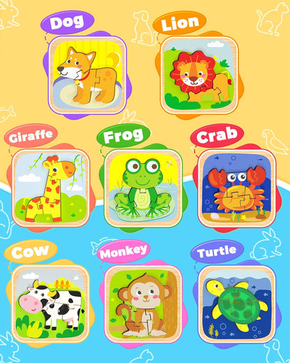 Benresive Wooden Toddler Puzzles, 6pcs Animal Montessori Toys for 1-3 Year Old Boys & Girls, Learning Educational Preschool Toys, Great Gifts for 1 2 3 Year Olds