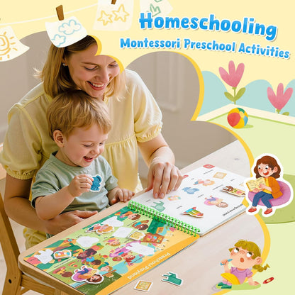 JoyCat Preschool Busy Book for Toddlers 3-5, Dual-Language Learning Activities, Educational Sensory Toys, Autism Learning Materials for Boys & Girls, English and Spanish Version