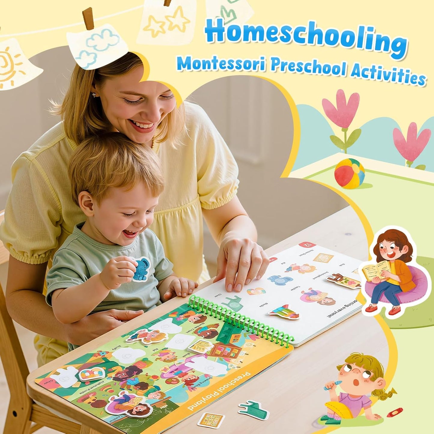JoyCat Preschool Busy Book for Toddlers 3-5, Dual-Language Learning Activities, Educational Sensory Toys, Autism Learning Materials for Boys & Girls (Daily Life)