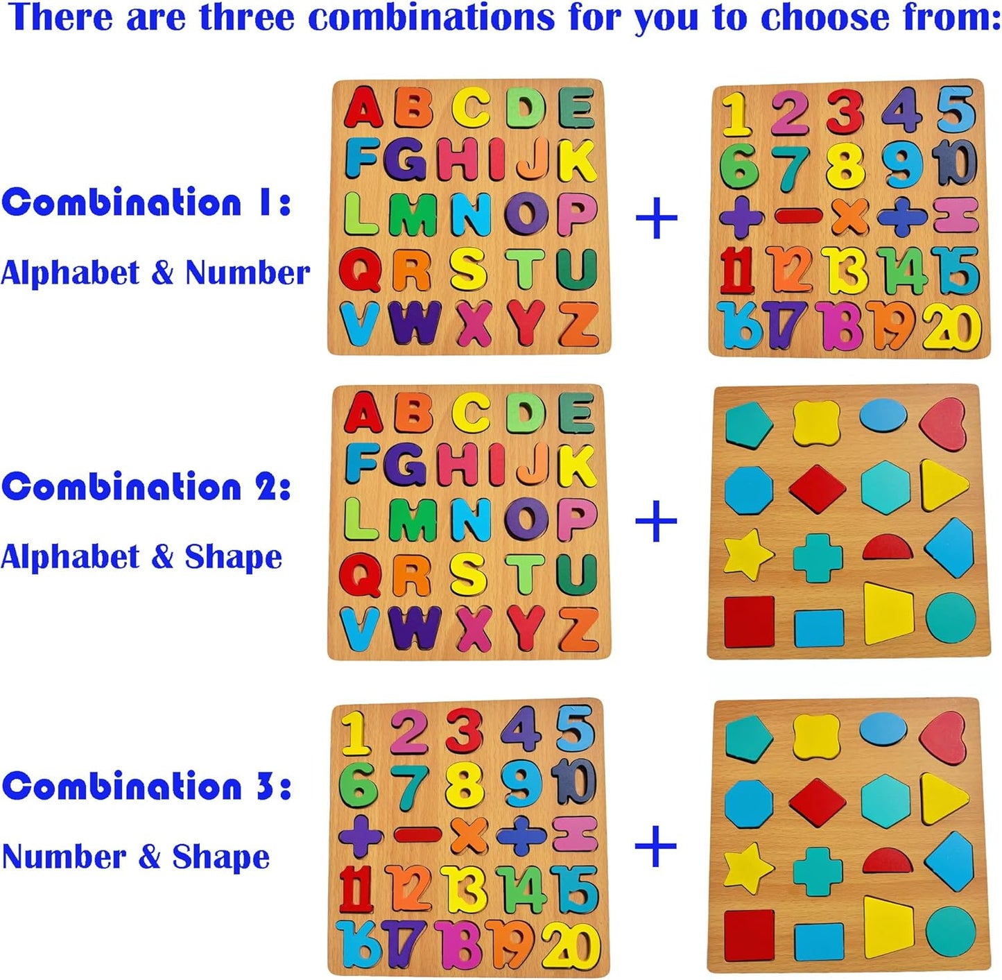 2PCS Wooden Alphabet Number Shape Puzzles for Toddlers, Educational Learning Puzzles Game (Alphabet & Number)