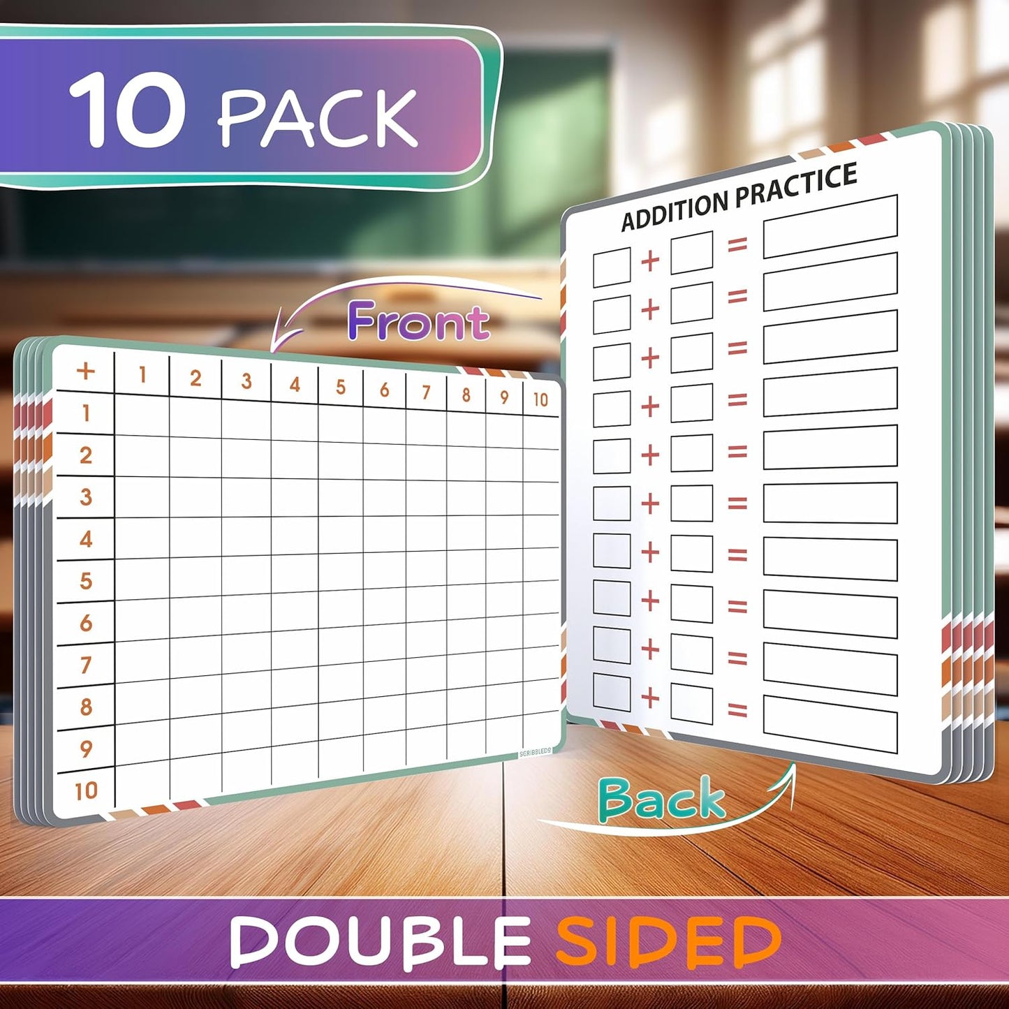 SCRIBBLEDO Addition Math Practice 9”x12” Small White Board Dry Erase Sheets Math Manipulatives 1st Grade Addition Math Homeschool Supplies Teacher Students Classroom Pack of 10 Sheets