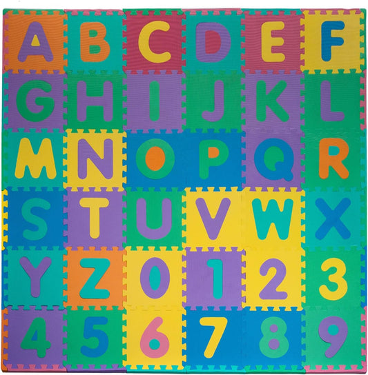 Kids' 96-Piece Foam Floor Alphabet and Numbers Puzzle Play Mat for Babies and Toddlers - Interlocking Tile Game by Trademark Games (Multicolored)