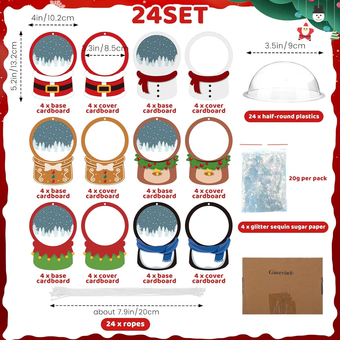 Threehoney 24 Pack Winter DIY Snow Globe Craft Kit for Kids Christmas 3D Shaking Snow Globe Hanging Ornament for Xmas Tree with Glitter Sequins Papers 3D Half Balls and Cards(Blue+Purple)