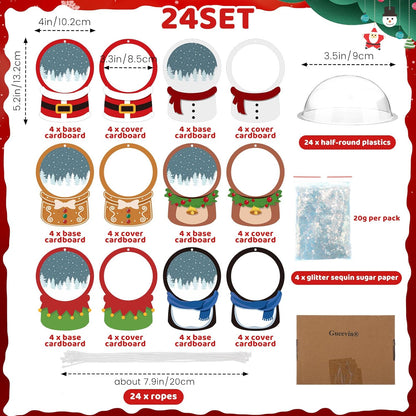 Threehoney 24 Pack Winter DIY Snow Globe Craft Kit for Kids Christmas 3D Shaking Snow Globe Hanging Ornament for Xmas Tree with Glitter Sequins Papers 3D Half Balls and Cards(Blue+Purple)