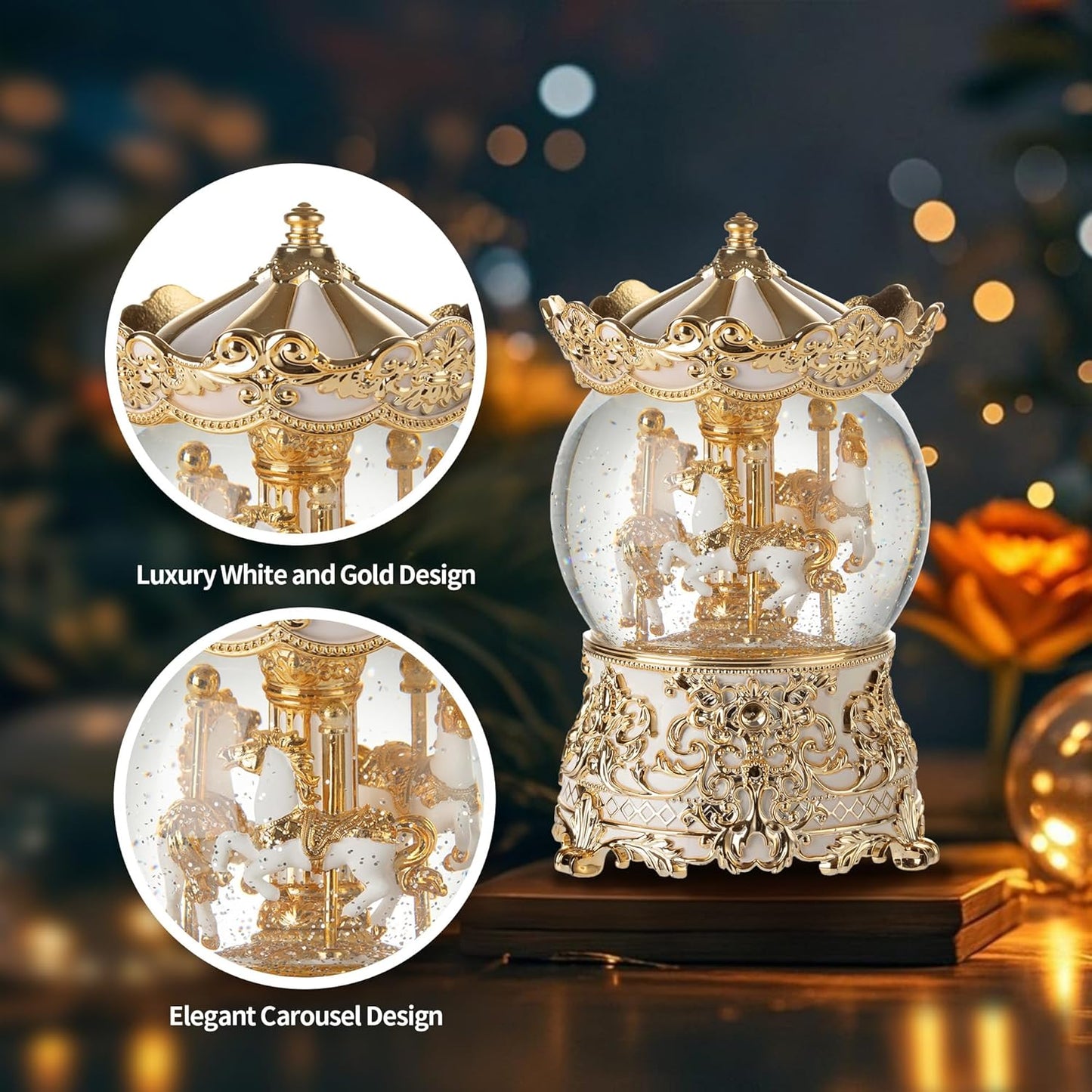 Carousel Music Box Princess Unicorn Musical Snow Globe for Girls and Women Baby Kids Sister Daughter Mom Granddaughter Grandma Christmas Birthday Presents Gifts (Light Pink)