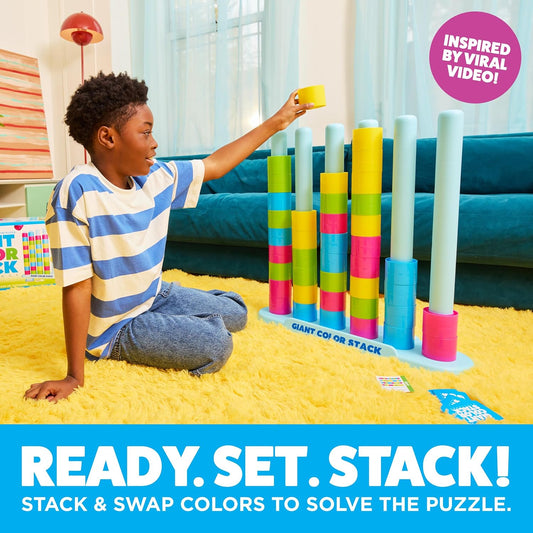 Giant Color Stack Challenge By Relatable - The Ultimate Jumbo Brain Teaser & Strategy Game - Includes 50 Puzzles for Indoor/Outdoor Play, Perfect Yard Game for Ages 6 and Up