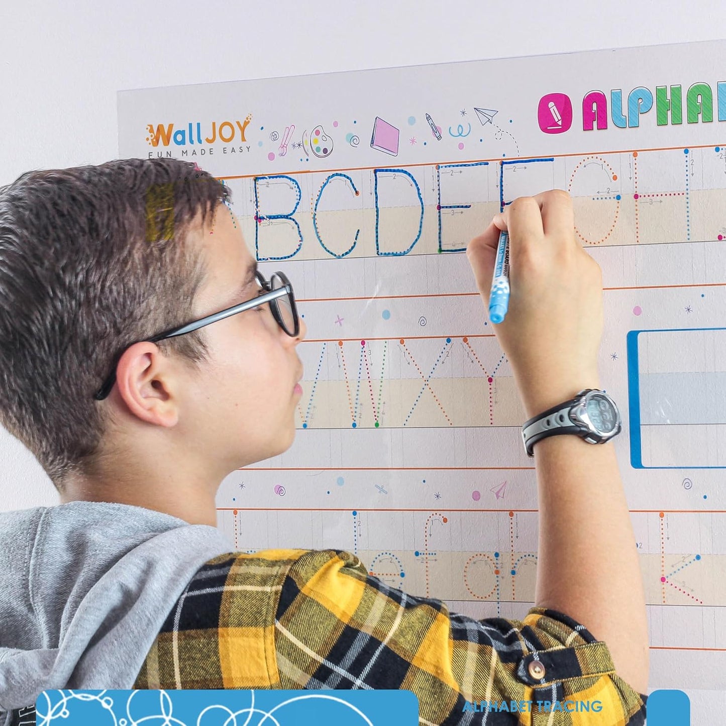 Dry Erase Handwriting Practice for Kids – 39.4×16” Large Clear Lined Dry Erase Board, Whiteboard with Lines that Sticks to Any Surface