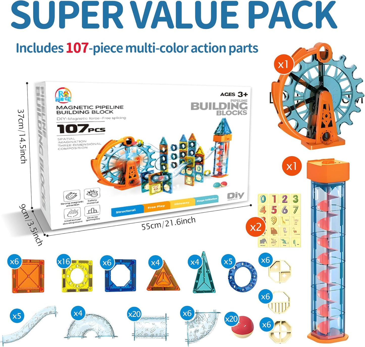 325PCS Glow in The Dark Marble Run with Motorized Elevator, STEM Building Blocks Toy Includes 113 Marbles, for Kids Ages 3+, Easter Birthday Gift for Boys and Girls