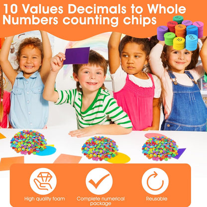 1000 Pcs Place Value Disks 10 Decimals to Whole Numbers Counting Chips for Kids Base 10 Place Value Manipulatives Math Counters Discs Set for Elementary School Math Supplies