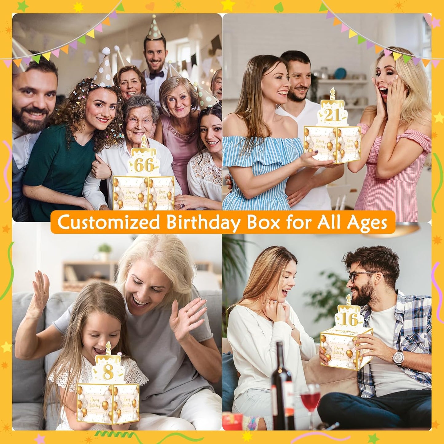 Birthday Money Box for Cash Gift Pull, Surprise Gift Boxes for Money, Money Holder Box with Pull Out Happy Birthday Card and 50Pcs Transparent Bags, Money Gift Ideas for Kids and Adults