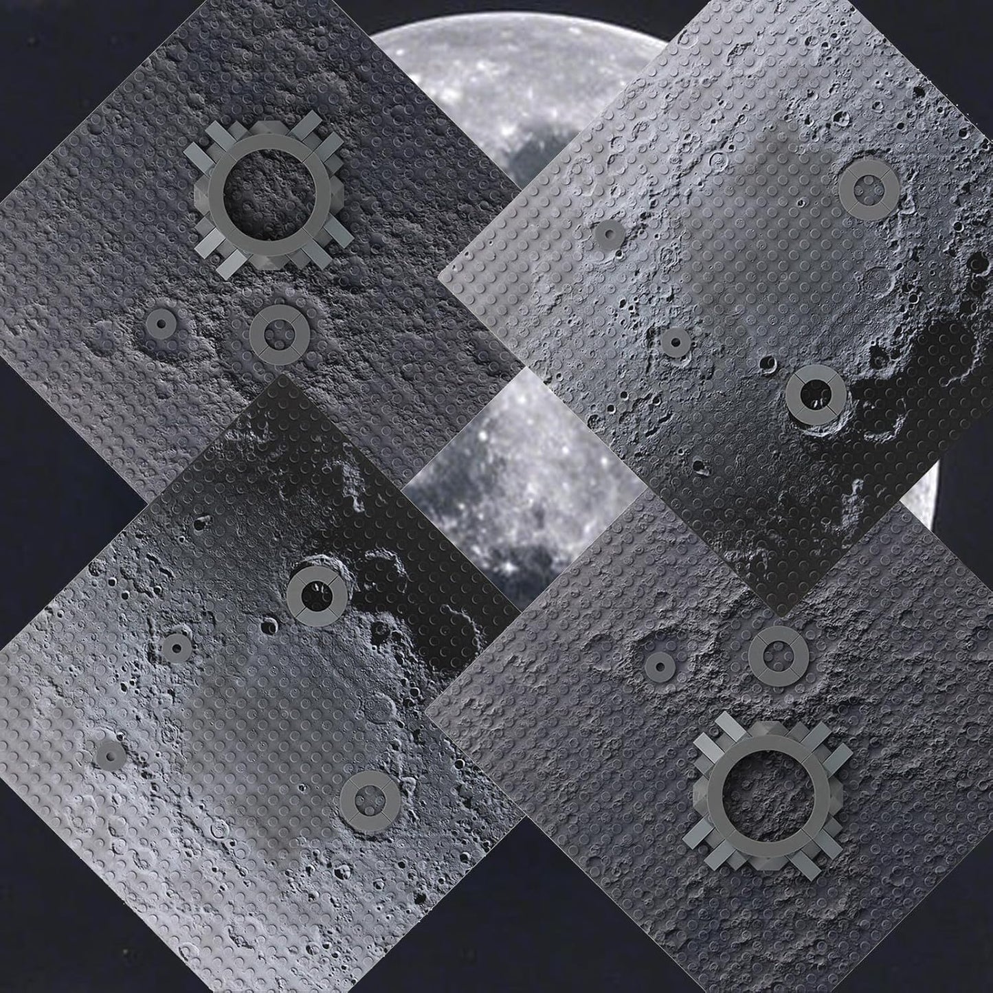 Feleph Space Moon Baseplate 10x10 inches Classic Building Blocks Base Plate Gray Compatible with Major Brands - 4PCS