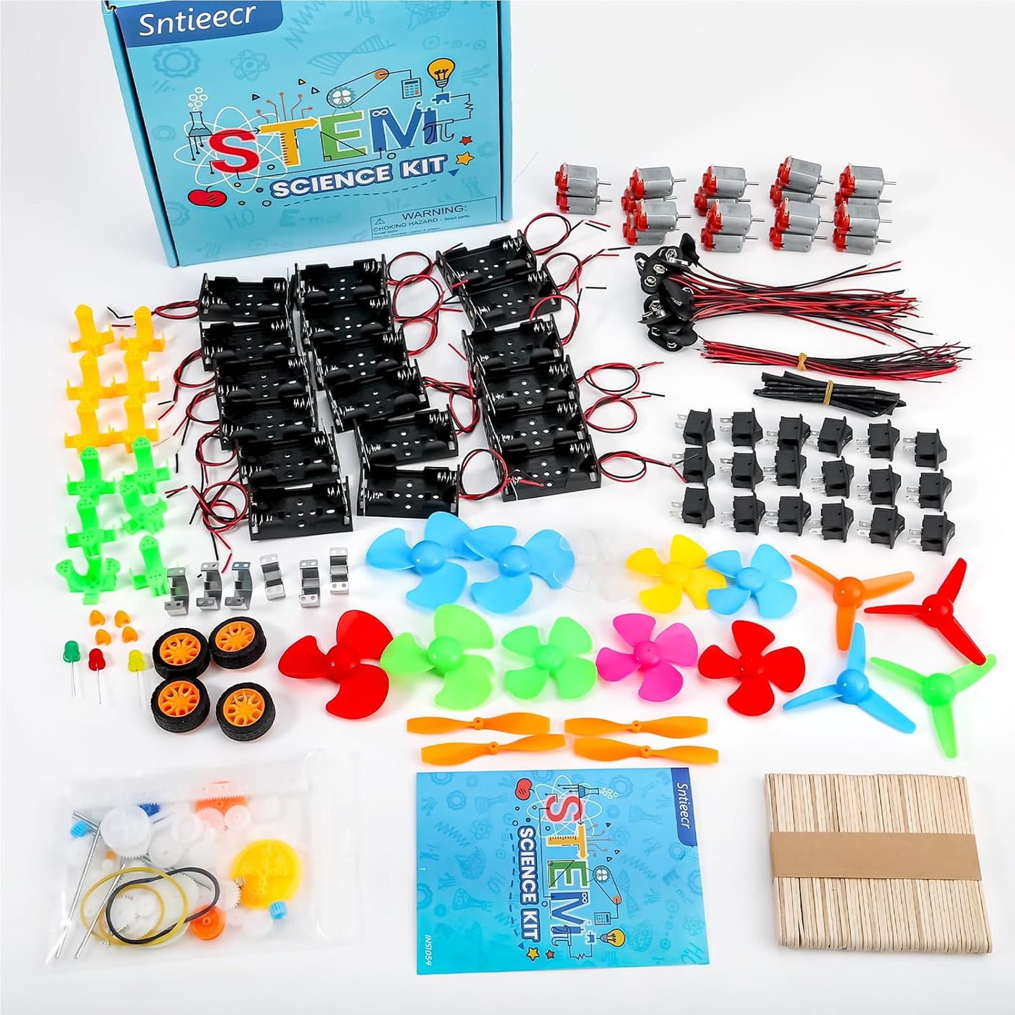 Sntieecr 6 Set 131 PCS DC Motors Kit, Mini Electric Motor 1.5-3V 15000RPM with 66 PCS Plastic Gears, Shaft Propeller, Bulbs, Buzzer Sounder, Science Experiment Set for Kid DIY STEM Engineering Project
