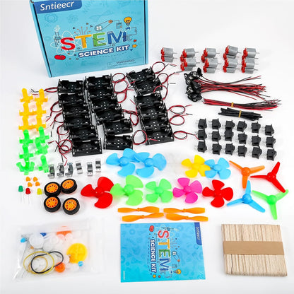 Sntieecr 6 Set 131 PCS DC Motors Kit, Mini Electric Motor 1.5-3V 15000RPM with 66 PCS Plastic Gears, Shaft Propeller, Bulbs, Buzzer Sounder, Science Experiment Set for Kid DIY STEM Engineering Project