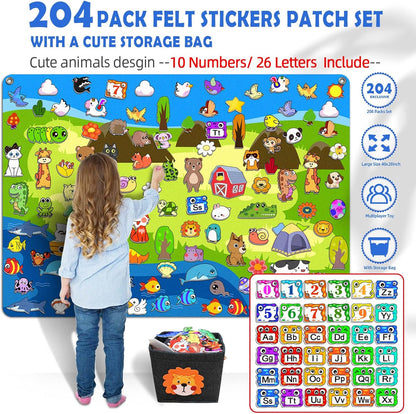 SKOLESK 204Pcs Animals Felt Busy Board Story Set with Storage Bag Preschool Large Wall Storyboard Forest Themed Early Learning Interactive Play Kit Wall Hanging Gift for Toddlers Kids 40 X 28 Inch