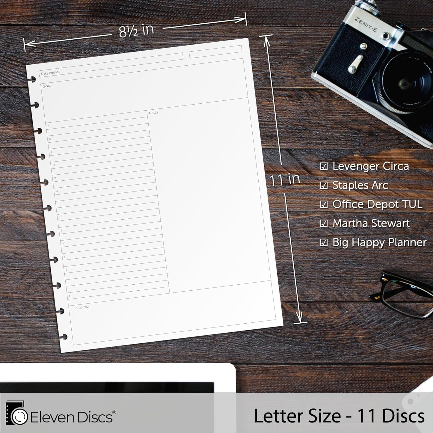 Eleven Discs Discbound Paper, Junior Size Mileage Log Sheets - Premium 120gsm Heavyweight Notebook & Planner Refills - 8 Discs, 5.5 x 8.5 in - Punched for Circa, Arc, TUL (50 Sheets)