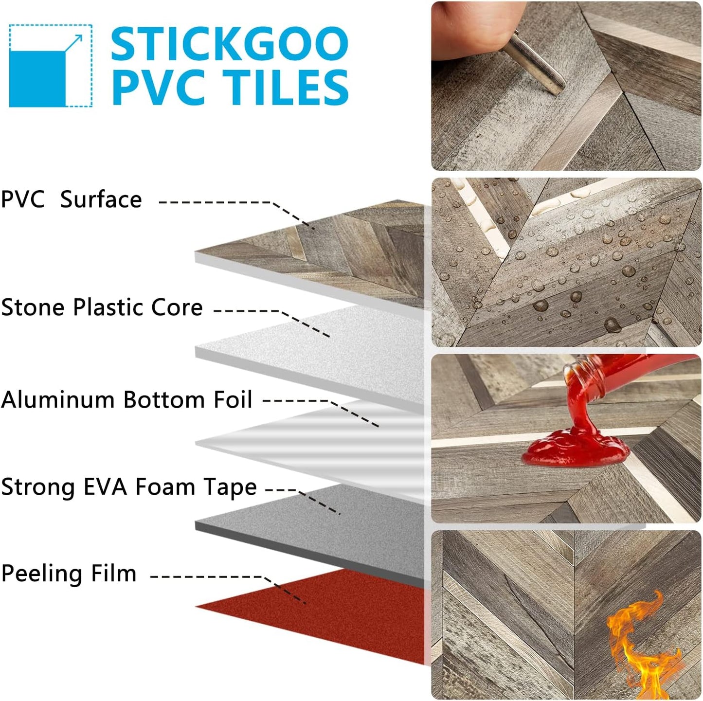 STICKGOO 10-Sheet Herringbone Tile Peel and Stick Backsplash, Beige Mixed Metal Gold PVC Stick on Backsplash, Self Adhesive Wall Tile for Kitchen and Bathroom