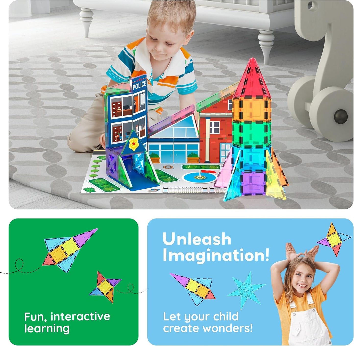 PicassoTiles Window and Door Clip On Magnetic Blocks Magnet Tiles Magnets Building Tile Construction Toy Set STEM Education Toys Learning Kit Stacking Block Playset Boys & Girls Age 3+ PT30