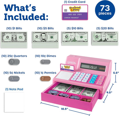 Learning Resources Pretend & Play Calculator Cash Register Toy - Gift for Kids, Toddler Toys, Play Money & Credit Card, Shopping Store Playset, Educational Preschool Activities