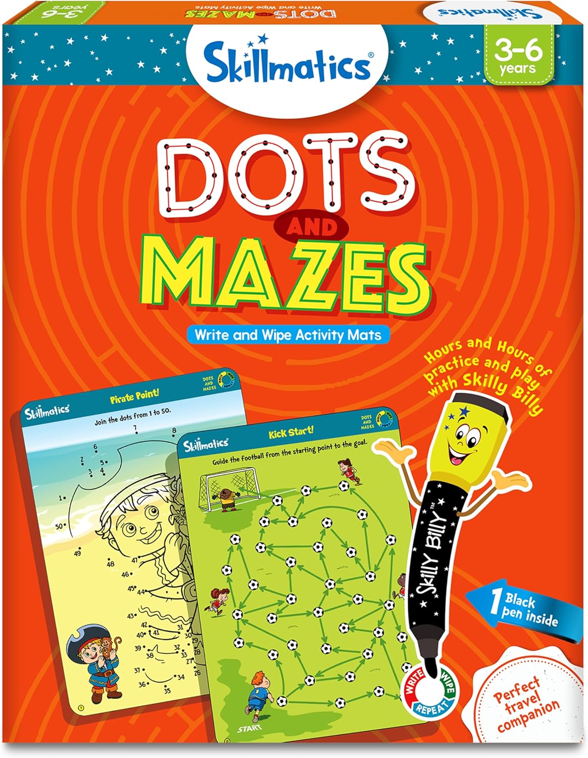 Skillmatics Educational Game - Dots & Mazes, Reusable Activity Mats with Dry Erase Marker, Gifts, Travel Toy, Ages 3 to 6
