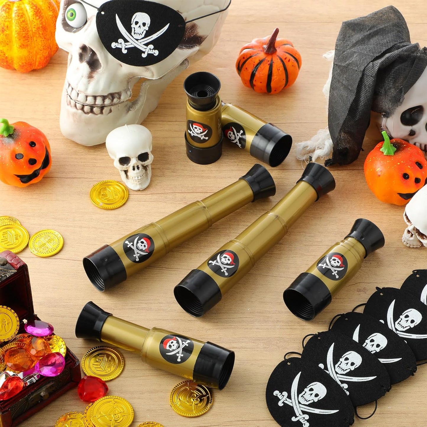 Libima 24 Pack Pirate Costume Accessories Set - Felt Eye Patches & Retractable Plastic Telescopes for Kids Birthday Party Favors, Gasparilla & Halloween Cosplay Dress Up(Vintage Style)