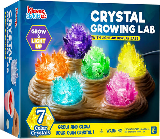 JOVA Klever Kits Crystal Growing Lab- 7 Color Crystal Growing Kit with Light-Up Base, Educational Toys Birthday Gift for Boys and Girls, Science Kits for Kids Ages 8-12