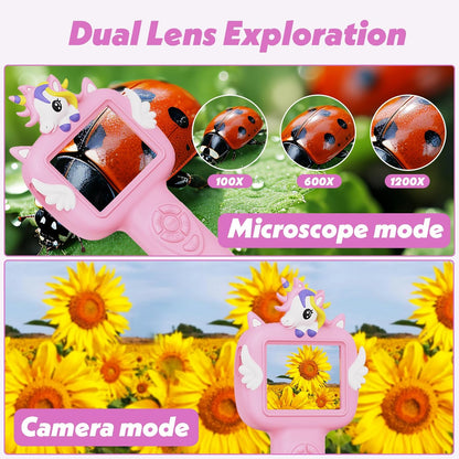 Microscope for Kids Gifts Toys Science, Mini Handheld Digital Pocket Microscope Requiring Direct Surface Contact, Educational STEM Toy for Boys Girls Ages 8–12, Christmas Birthday Gift Idea