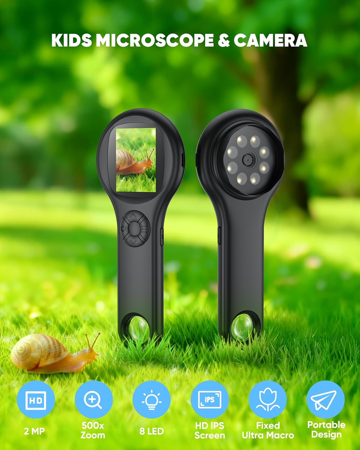 Microscope for Kids - Mini Pocket Digital Kids Microscope, Portable Handheld USB 500X Magnifying Glass, 4X Zoom, Christmas Birthday Gifts for Boys Girls Aged 3-12