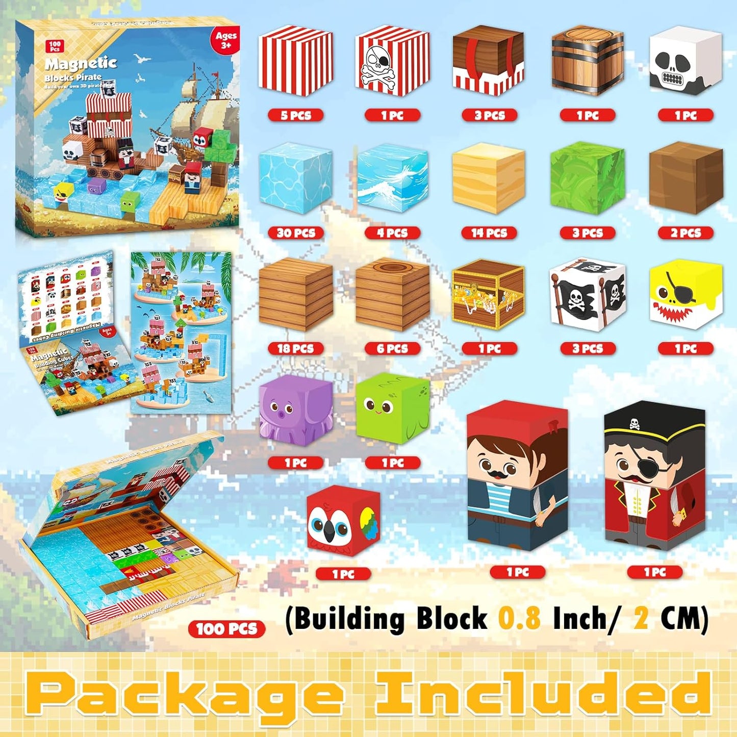 ToyUnited Magnetic Blocks-100PCS Magnetic Building Blocks Magnet Cube Toys Stacking,Build Forest World Set,STEM Montessori Sensory Toys for Kids Boys Girls Age 3 4 5 6 7 8 9 10 Easter Birthday Gift