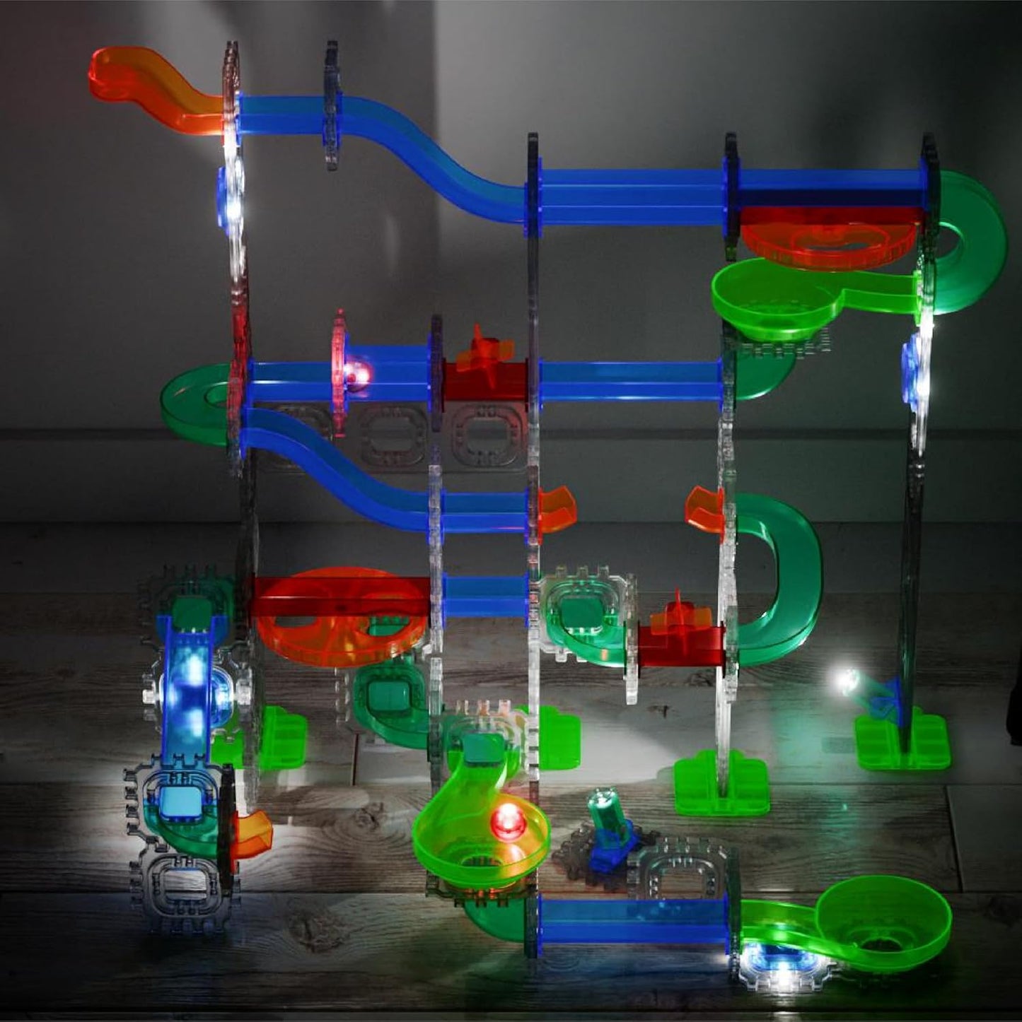 Discovery Marble Run Race Track – 92-Piece Light-Up Marble Maze Construction Set| LED Marbles| STEM Learning Activity| Sensory Toy Building Kit| Educational Physics & Engineering Toy for Kids Ages 6+
