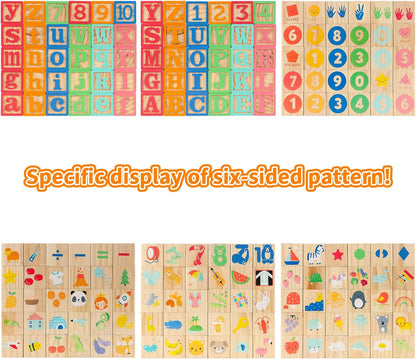 Joqutoys ABC Wooden Building Blocks for Toddlers 1-3 Large, 26 PCS Alphabet & Number Stacking Blocks, Educational Learning Toys for Boys Girls Kids Gifts 1.65''