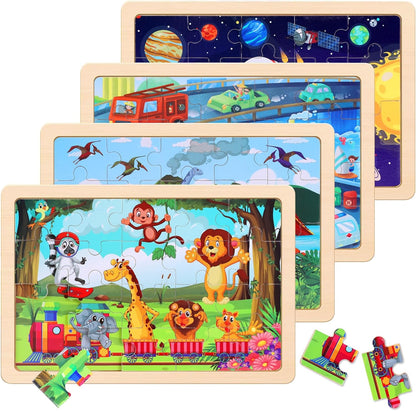 Wooden Puzzles Toys for Kids Ages 3-5, Set of 4 Packs with 20-Piece Farm, Animals Theme Wood Jigsaw Puzzles, Preschool Educational Brain Teaser Toys for Boys and Girls 3-6 Years Old.
