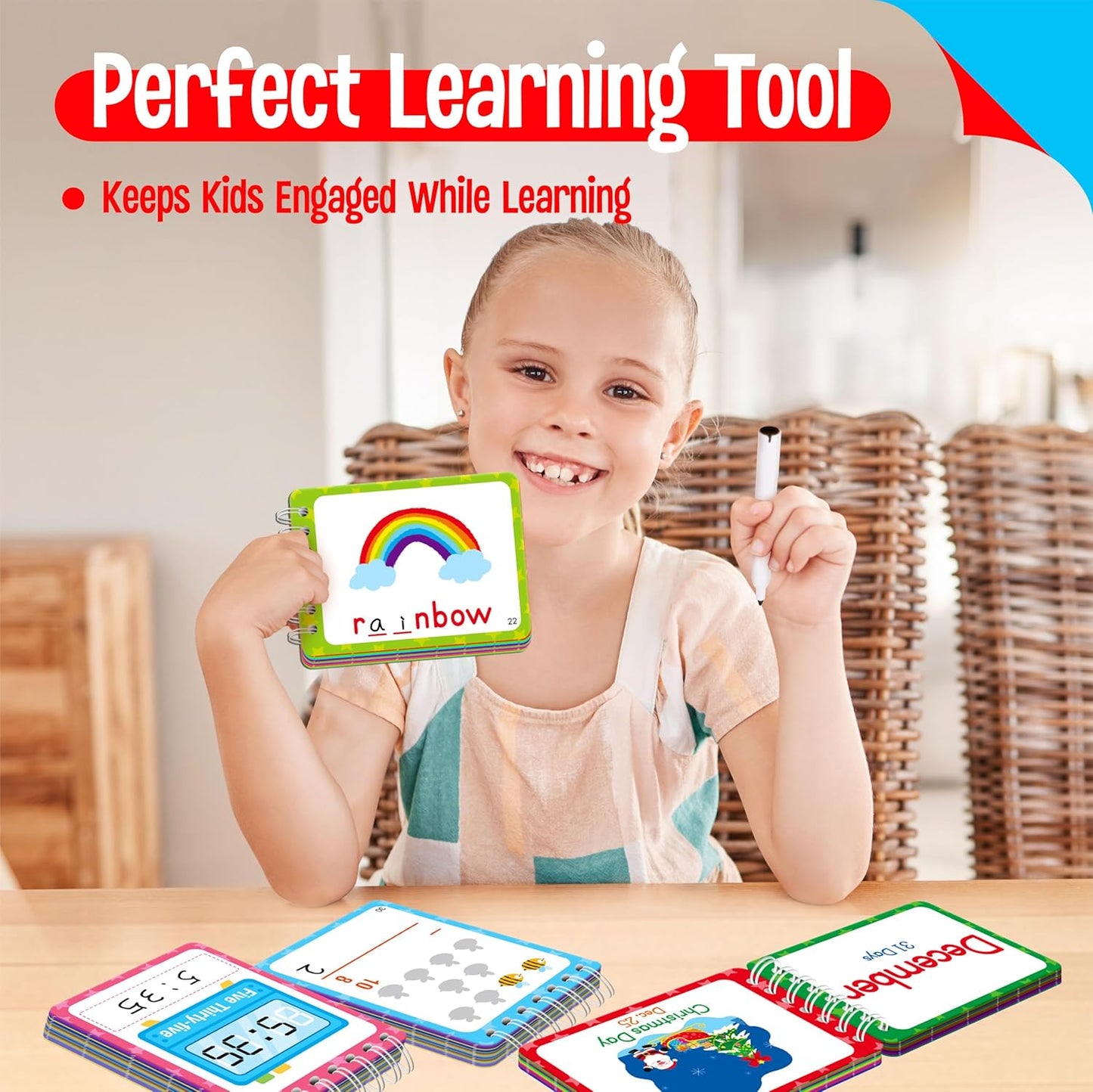 4 Preschool Learning Flipbooks, 96PCS Double Sided Printed Cards Set, Alphabet Letter A-Z, Number 1-20, Feelings and Emotions, Shapes and Colors Mini Board Books Set Early Educational Tool for Kids